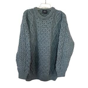 Aran Woolen Mills Ireland Merino Wool Fisherman Cable Knit Sweater Green Large
